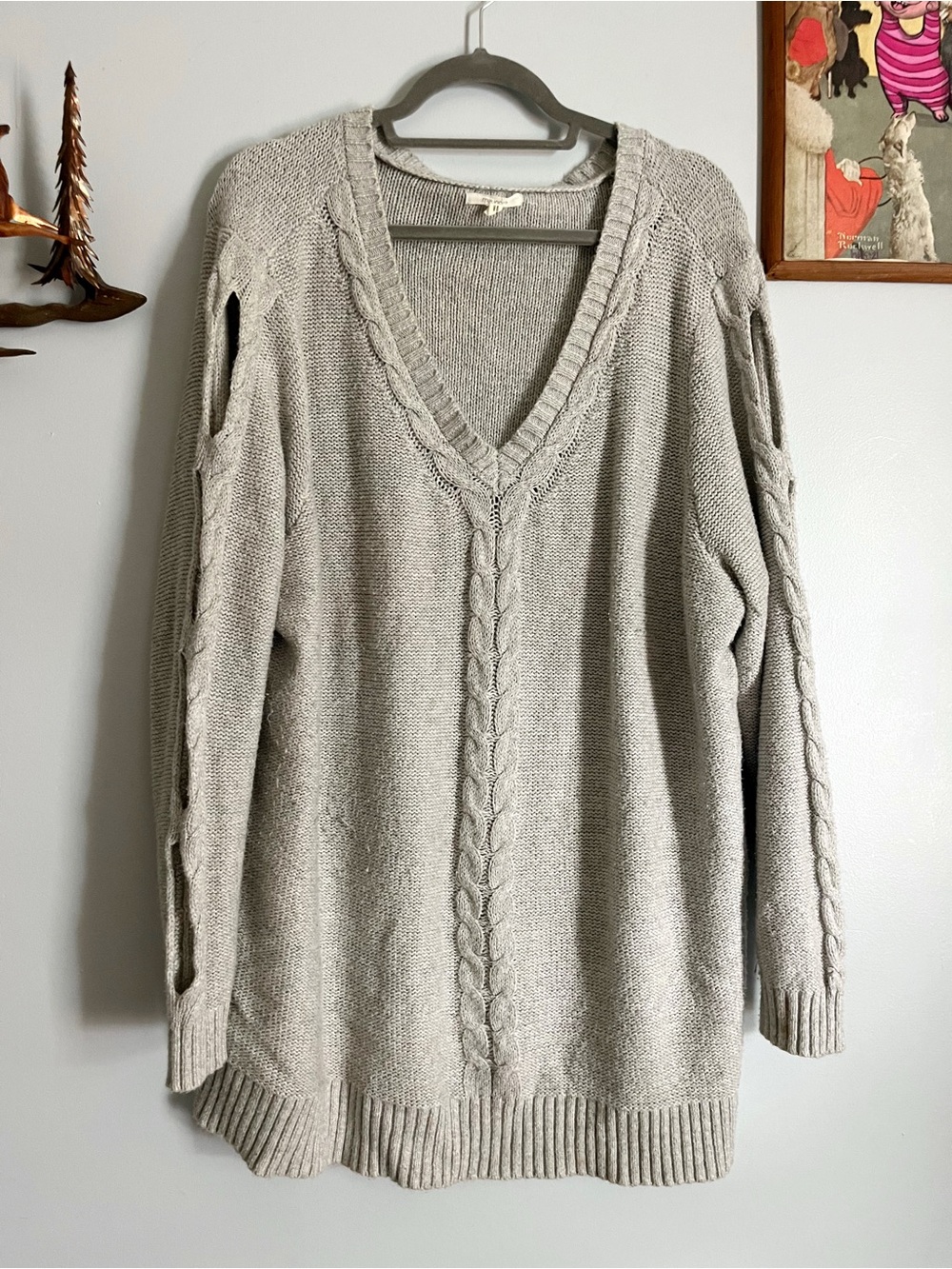 Maurices Gray Cable Knit Cutout Sleeve Sweater Plus Size 3
